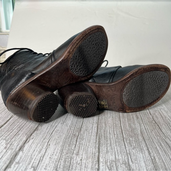 P. MONJO Black Leather Lace Up Ankle Stacked Heel Steampunk - Picture 5 of 7